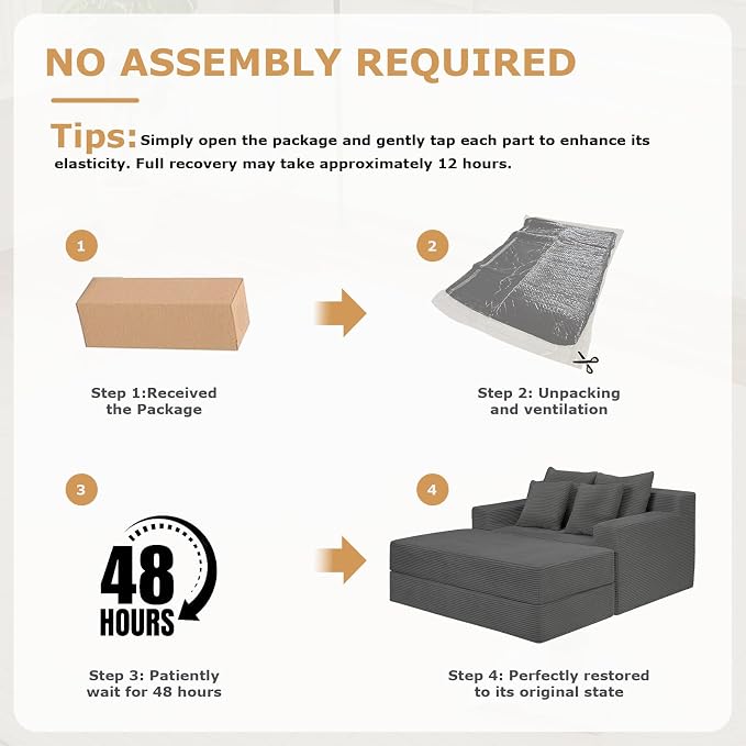 cidludto Convertible Futon Sofa Bed with Ottoman, 5 in 1 Folding Couch Bed Loveseat, Corduroy Boneless Couch with Deep Seat for Living Room Chaise Lounge Chair Indoor, No Assembly Required, Grey