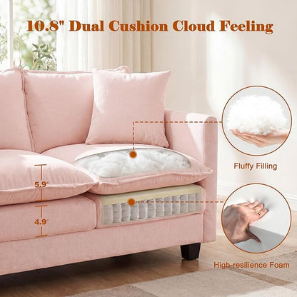 50'' Loveseat Sofa Cloud Sofa Couch, Modern Loveseats 2 Seat Couch 27" Deep Seat with 2 Pillows for Small Spaces Apartment Studio Office Bedroom Living Room, Pink