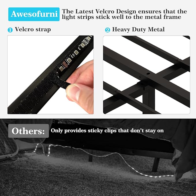 Awesofurni Floating Bed Frame King Size, King Bed Frame with Smart LED Lights, Heavy Duty Modern Metal Platform Bed No Box Spring Needed - Easy Assembly and Noise Free