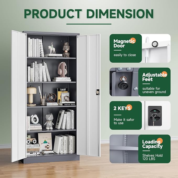 Letaya Metal Garage Storage Cabinets with Lock Door and Adjustable Shelves, Steel Tool Cabinets for Home,Office,Warehouse Organisieren (Gery White, 71" H)