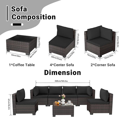 LAFWELL 7 Pieces Outdoor Patio Furniture Sets,Rattan Conversation Sectional Set,Manual Weaving Wicker Patio Sofa with Tea Table