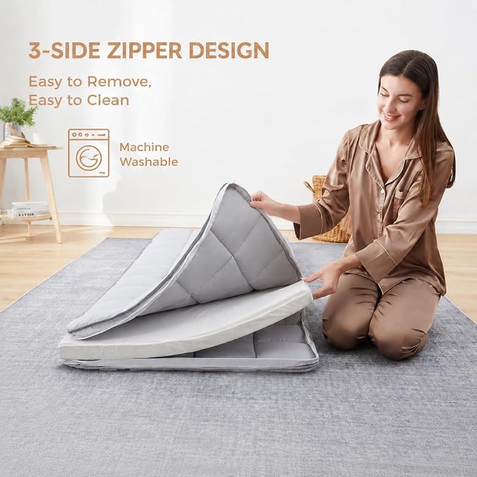 Jamdok 4Inch Cot Mattress Topper,Twin Gel Memory Foam,Machine Washable Thickened Pillow Top Cover,Roll Up Floors Mat,Portable Folding Sleep Pad(75 x 38“)