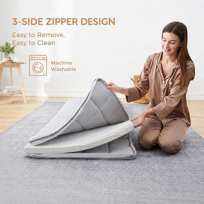 Jamdok 4Inch Cot Mattress Topper,Twin Gel Memory Foam,Machine Washable Thickened Pillow Top Cover,Roll Up Floors Mat,Portable Folding Sleep Pad(75 x 38“)