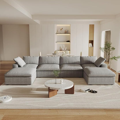 Cloud Modular Sectional Sofa,160.6" U-Shaped Convertible Couch with Storage Ottoman for Living Room, Minimalist Deep Sofa Couches, Sofa Covers Washable&Replaceable, Grey