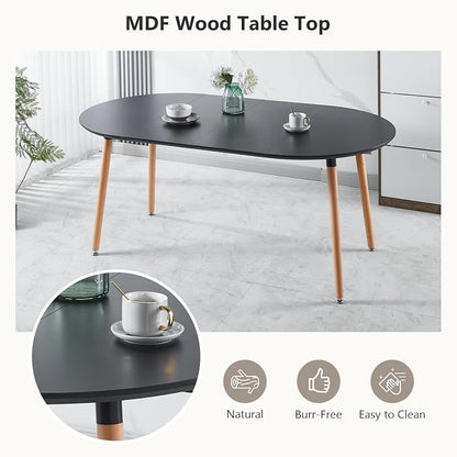 39”-70” Extendable Dining Room Table for 4 6 Mid Century Modern Oval Kitchen Table Solid Wooden Expandable Table for Dining Room Kitchen Living Room Office Black