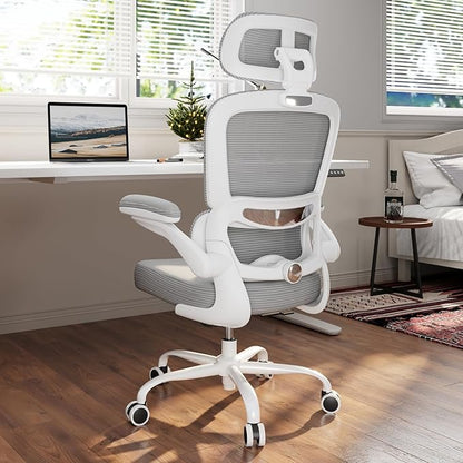 TRALT Office Chair Ergonomic Desk Chair, 330 LBS Home Mesh Office Desk Chairs with Wheels, Comfortable Gaming Chairs (1, Grey PU)