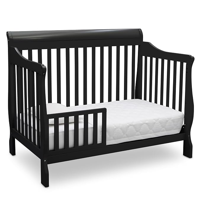 Delta Children Canton 4-in-1 Convertible Crib - Easy to Assemble, Ebony Black
