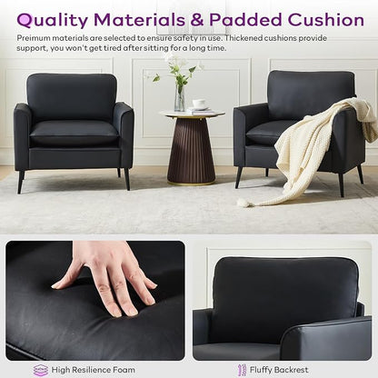 TYBOATLE Accent Chair, Faux Leather Chairs, Mid Century Modern Comfy Living Room Chairs, Cozy Office Reading Chair, Reception Armchairs for Office, Bedroom, Waiting Room (Black) (1)