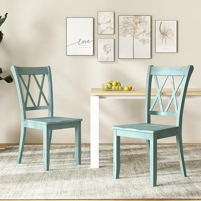 SIMOE Set of 2 Wooden Dining Chairs, Mid Century Farmhouse Kitchen Chairs, Solid Rubberwood Armless Side Chairs with High Back, Ergonomic Seats for Dining Room Living Room, Green