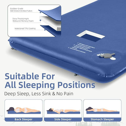 Wevelel Memory Sleeping Pad, 3.1" Ultra-Thick Foam Sleeping Mats for Camping, Easy Inflate&Deflate,9.5 R-Value Insulated Camping Mattress Pad with Pillow, for Car Travel Tent