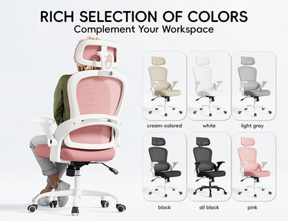 TRALT Office Chair - Ergonomic Office Chair with Back Support, Home Office Desk Chairs, 330lbs Wide Seat Big and Tall Office Chairs with Headrest, Comfy Desk Chairs (Pink)