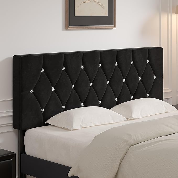 VECELO Tufted Upholstered Headboard King Size, with 6 Adjustable Height from 39.8" to 49.8", Button Diamond Design, Easy Assembly, Classic Black