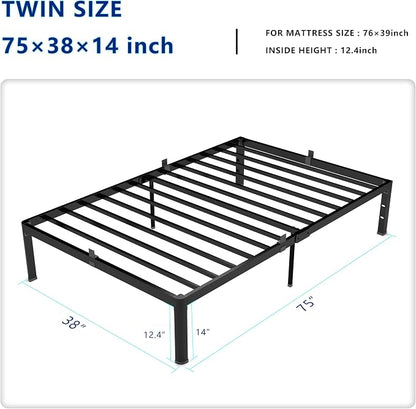 yookare Twin Platform Bed Frame,14" Heavy Duty Metal Mattress Foundation, Rounded Safety Corners & Recessed Legs,Mattress Retainers,Easy Assembly,Noise Free Steel Slat Support,No Box Spring Needed