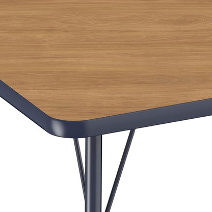 FDP Kidney (48 x 72 inch) Collaborative Classroom Table with Adjustable Standard Swivel Glide Legs (19-30 in); School and Office Furniture - Pasadena Oak Top/Navy Edge and Legs