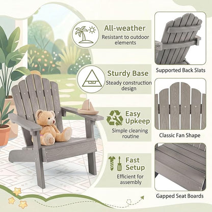 Giantex Kids Adirondack Chair, All-Weather HIPS Children's Outdoor Chair with Tilted High Backrest, Toddler Beach Chair for Garden Patio Backyard, Kids Lawn Chairs for Age 3-7 (4,Gray)