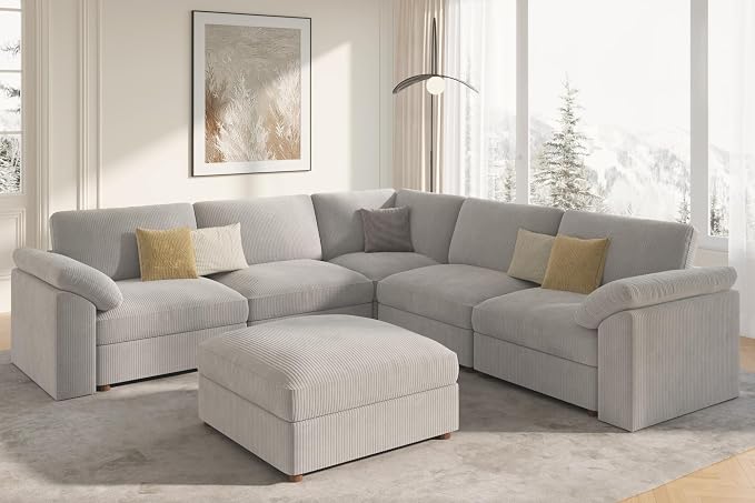 EASE MOOSE Oversized Sectional Modular Sofa,v Shape Sectional Couch with Ottoman,Deep Seat Cloud Couch for Living Room，Removable Cover