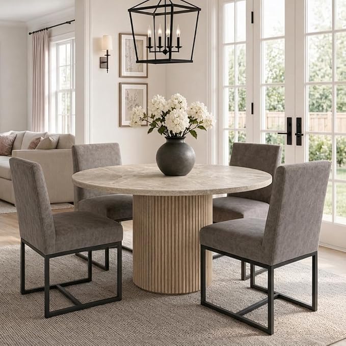 HNY Modern Dining Chairs Set of 4, Upholstered Leather Dining Room Chairs with Ergonomic Back & Metal Frame for Home, Kitchen, Apartment, Grey