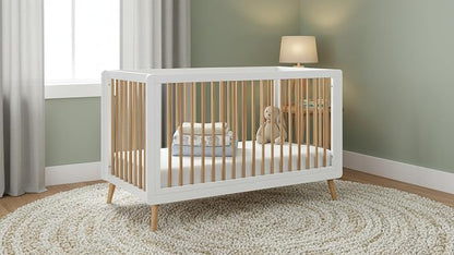 Tatum 3-in-1 Convertible Crib - Included Toddler Guard Rail, White/Natural Finish, Adjustable Mattress Height, Converts to Toddler Bed & Daybed, Fits Standard Full-Size Crib Mattress