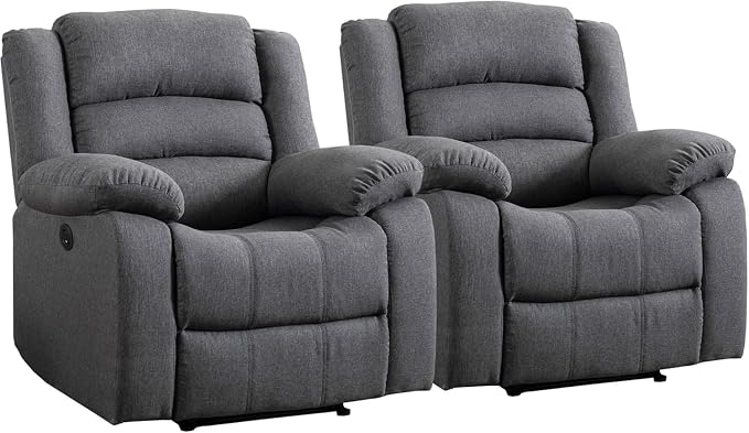 EBELLO Classic Power Recliner Chair, Oversized Electric Overstuffed Chair with Thicked Cushion and Back, Single Sofa with Comfortable Armchair, Gray, 2Pcs