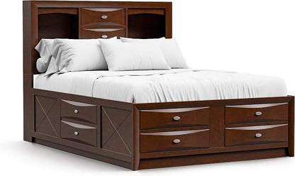 Furniture of America Darius Transitional Solid Wood 3-Piece Queen Platform Bedroom Set with Drawers, Bookcase Headboard and Knob Pulls, Mattress Ready, Dark Cherry