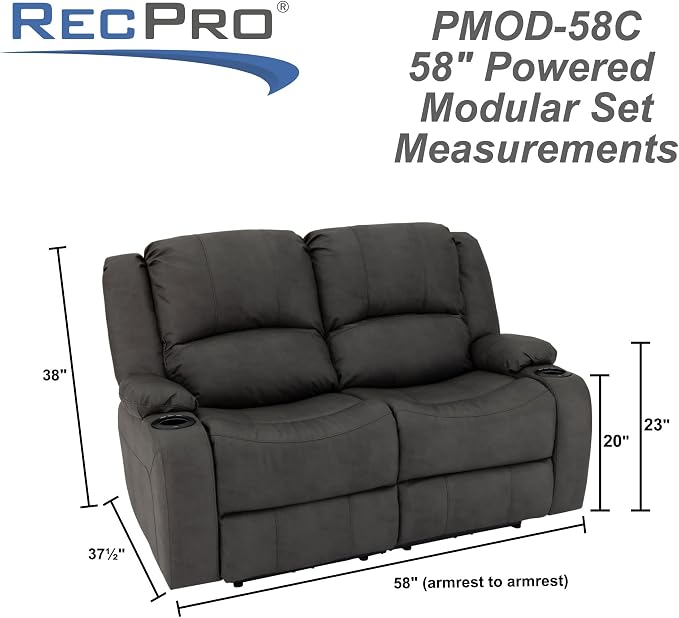 RecPro Charles 58" RV Wall Hugger Reclining Sofa | Gunmetal