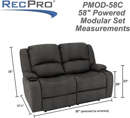 RecPro Charles 58" RV Wall Hugger Reclining Sofa | Gunmetal