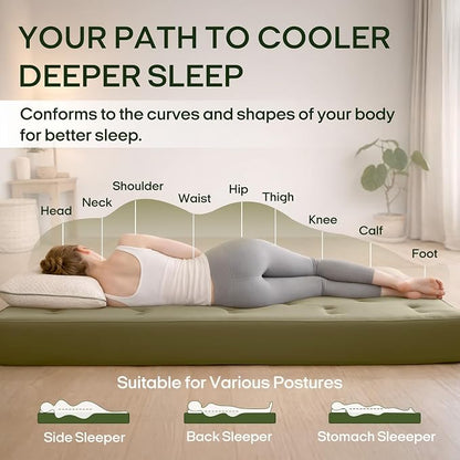 ZonLi Japanese Floor Futon Mattress King Size 76"x80"100% Cotton Cover 6'' Thicken Tatami Mattress,Foldable Sleeping Pad,Portable Dormitory Tatami Mat,Roll Up Floor Lounger Bed for Adult (Winter Moss)