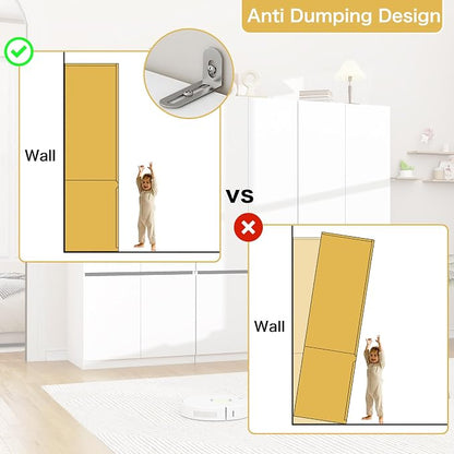 White Armoire Wardrobe Closet: 74" Wooden Wardrobe Closet with 6 Doors, Bedroom Armoires with Hanging Rod, Tall Closets Cabinet for Hanging Clothes (94.5")