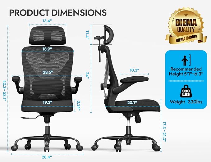 Ergonomic Office Chair - X-Shaped Computer Desk Chair Comfy, Gaming Chair, Office Chair with Lumbar Support, Mesh Office Chairs with Headrests, Desk Chair for Long Hours, Black Silver, Pack of 4