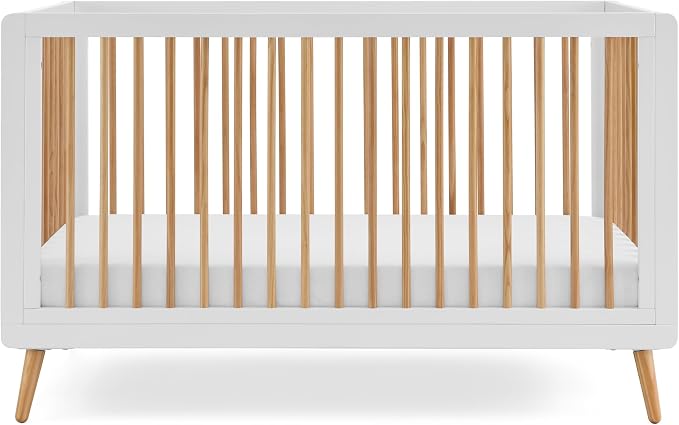 Tatum 3-in-1 Convertible Crib - Included Toddler Guard Rail, White/Natural Finish, Adjustable Mattress Height, Converts to Toddler Bed & Daybed, Fits Standard Full-Size Crib Mattress