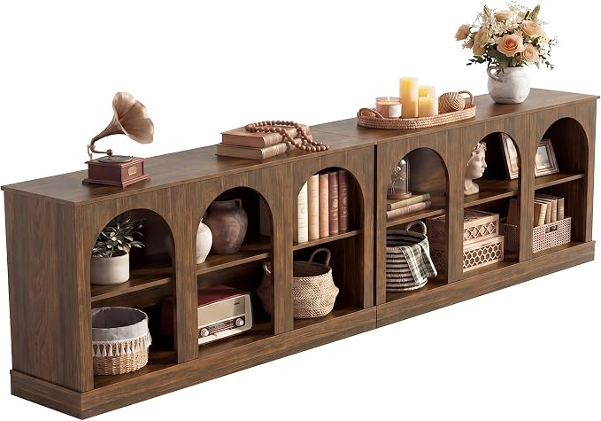 Tribesigns Farmhouse Console Table Set of 2, Extra Long Entryway Table with 3 Tier Storage, Wooden Rectangular Sofa Table Behind The Couch for Entrance, Hallway, Living Room, Dark Brown