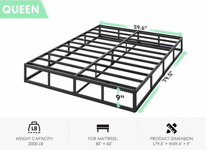 QEROMY 9 Inch High Profile Box Spring, Sturdy Metal Frame Mattress Foundation, Easy Assembly, Quiet & Noise-Free, Queen Size