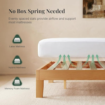 Sweetcrispy King Size Bed Frame 12 inch Heavy Duty Platform Bedframe, 1000 lbs Capacity, Underbed Storage, No Box Spring Needed, Wooden Slats, Easy Assembly with Velcro, Honey Finish