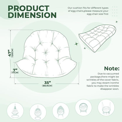 DANGHOOGY Egg Chair Cushion, Waterproof Outdoor Egg Replacement Cushions, Patio Chair Cushions for Outdoor Funiture, Thickened Hanging Chair Cushion, 35x47x7 Inches (Green)