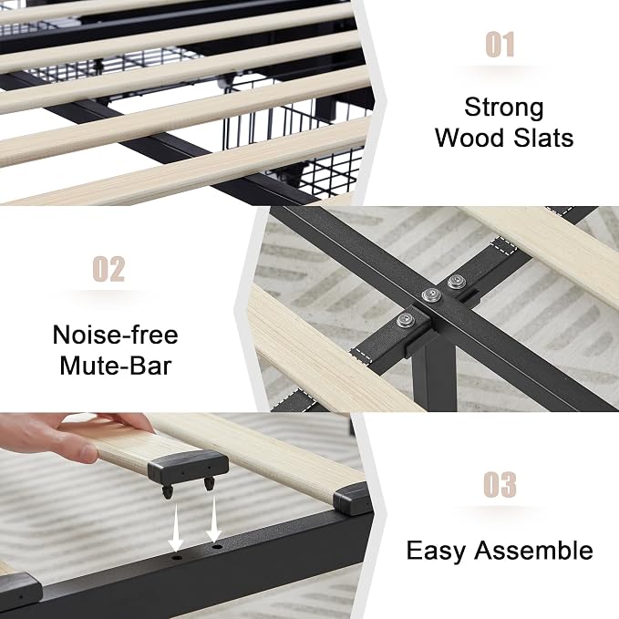 VECELO Full Size Bed Frame with 4 Storage Drawers, Adjustable Height Headboard, Heavy-Duty Platform Bedframe with Strong Wooden Slats, No Box Spring Needed, Pure White