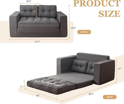 YOSHOOT Loveseat Sleeper Sofa,55" Convertible Sofa Bed Couch Futon Couches for Living Room,3-in-1 Pull Out Floor Couch with Backrest and Pillows, Dark Grey