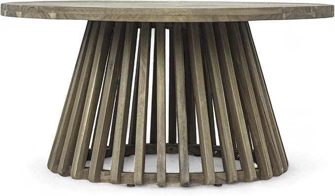 Merax Patio Outdoor Acacia Wood Round Coffee Table for Backyard, Lawn, Balcony, Grey Finish