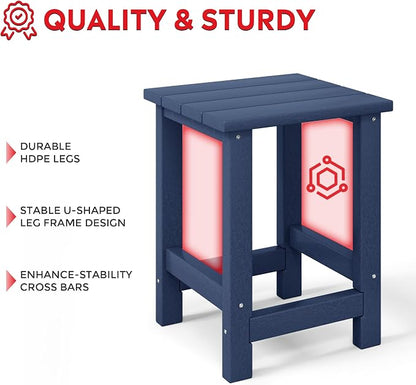 Costaelm Paradise Kids 3-Piece Outdoor HDPE Plastic Square Side Table and Rocking Chairs Set, Navy Blue