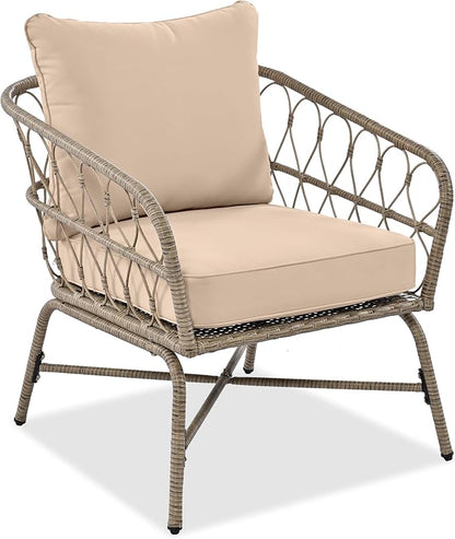 VilroCaz Bohemia-Inspired 4-Person Outdoor Seating Group with Loveseat, 2 Chairs and Table, All Weather Conversation Patio Set with Wood Tabletop and Washable Cushions for Backyard Poolside Garden