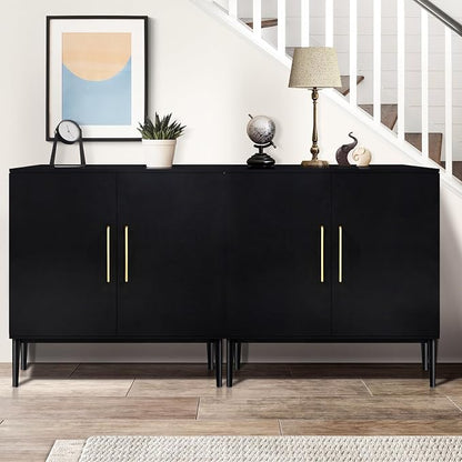 Set of 3 Black Storage Cabinet with Doors, Modern Accent Cabinet, Free Standing Cabinet with Adjustable Shelf, Wooden Buffet Sideboards for Living Room, Kitchen, Dining Room, Entryway