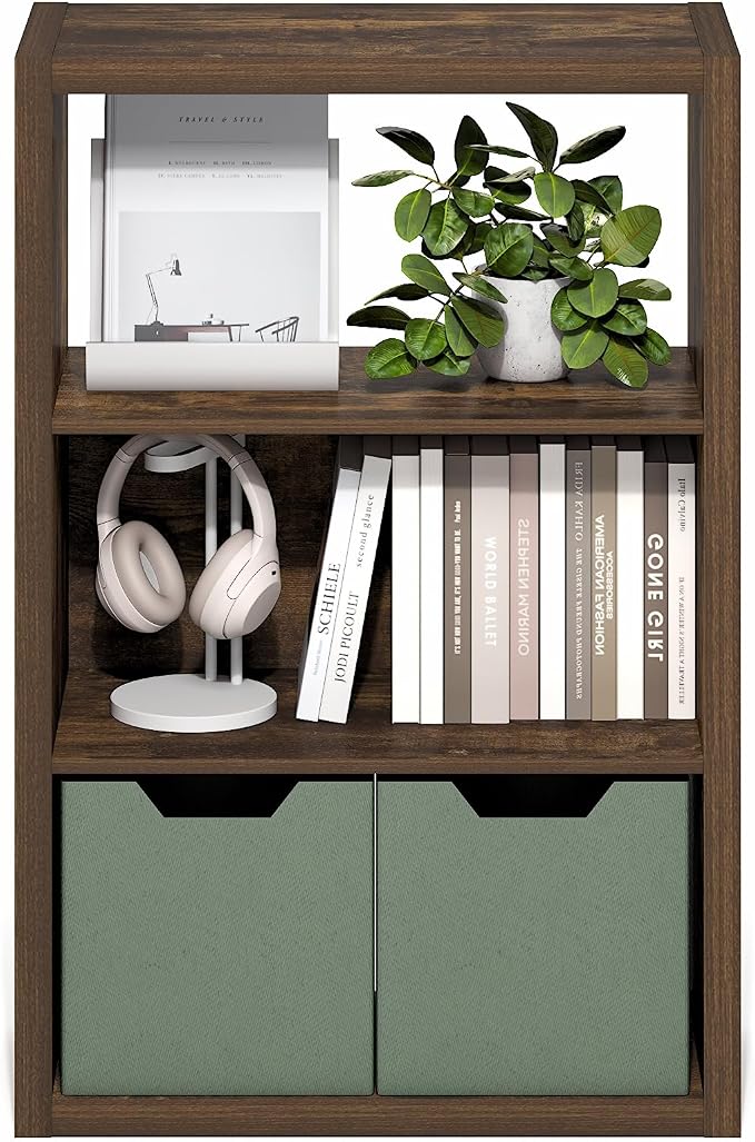 Furinno Viola Book Shelf, 3-Tier Bookshelf, Extra Thick Frame Bookcase with Open Shelf, Open Back Design, 11.3" x 23.2" x 35.9", for Living Room, Bedroom, Home Office, Amber Pine