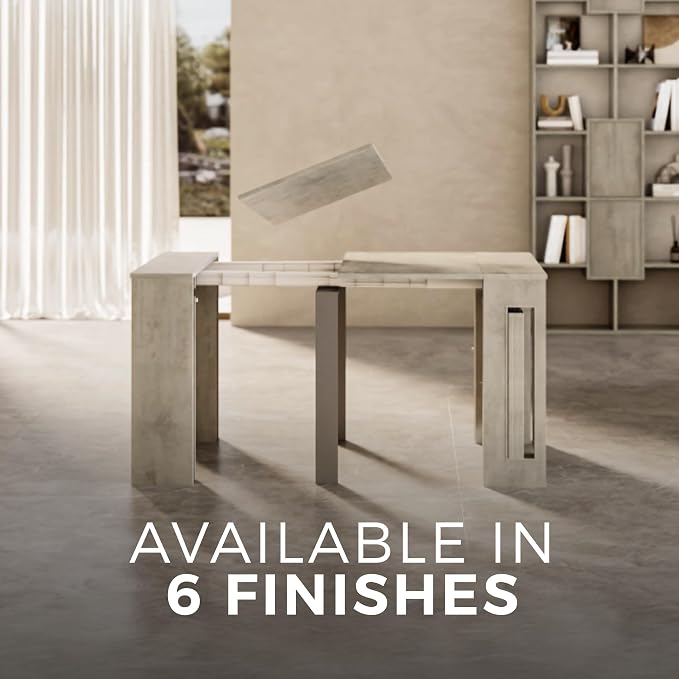 Mobili Fiver, Easy, Extendable Console Table with Extension Leaves Holder, 17.7(120.1) x35.4 in, Concrete Effect, Grey, Made in Italy