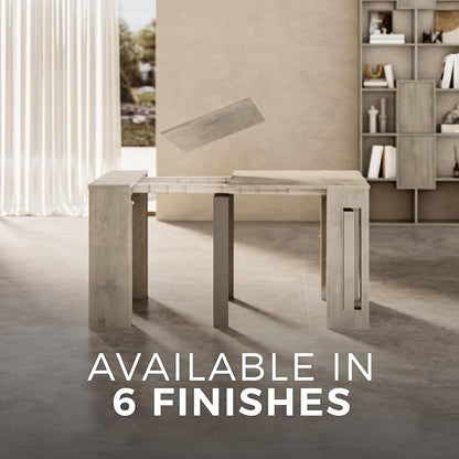 Mobili Fiver, Easy, Extendable Console Table with Extension Leaves Holder, 17.7(120.1) x35.4 in, Concrete Effect, Grey, Made in Italy
