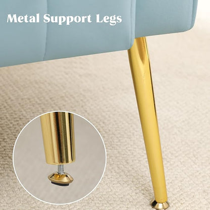 Modern Accent Chair Upholstered Living Room Chair,High Back Arm Chair with Metal Legs Lumbar Reading Chair for Bedroom, Apartment, Small Spaces Sky Blue
