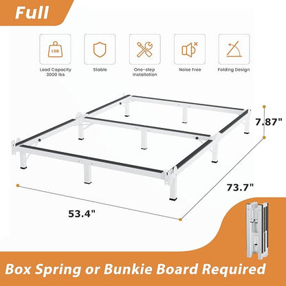 MAF Metal Bed Frame Full, 9-Legs Support Bed Base, 8 Inches Full Bed Frame for Box Spring and Mattress, Basics Bed Frame Headboard Attachable Tool-Free Easy Assembly, White