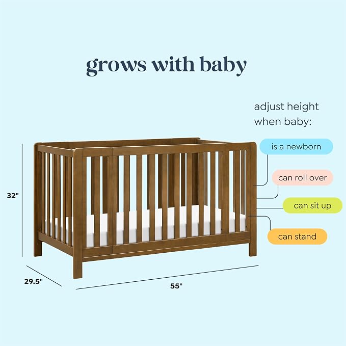 Carter's by Davinci Colby Grow 6-in-1 Convertible Bassinet to Crib in Walnut, Portable Design with Removable Wheels, Wooden Baby Bed w/Four Adjustable Heights | GREENGUARD Gold and FSC Certified