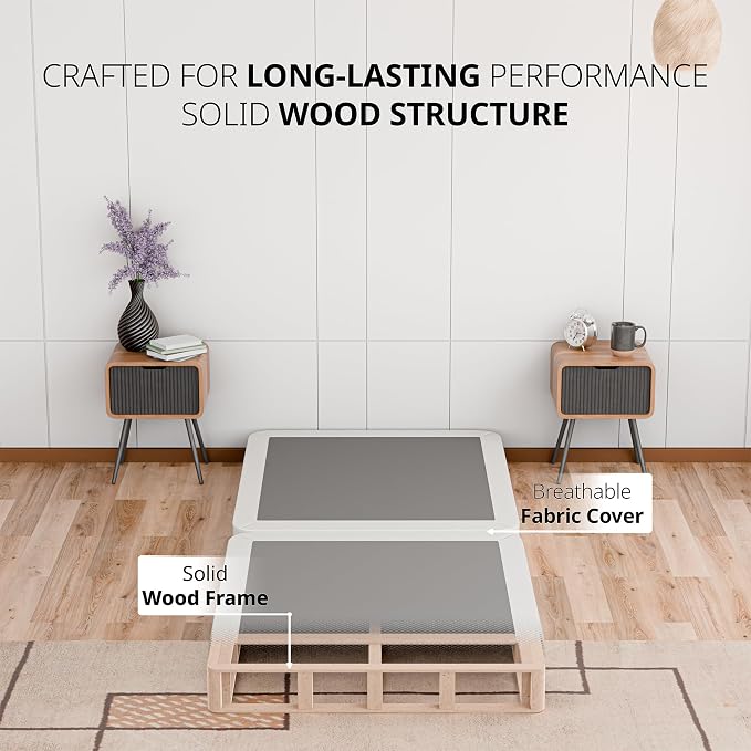 Box Spring Bed Base Twin XL Size, 4-Inch Wood Mattress Foundation – Amish Made in USA – Quiet Noise Free, Under Mattress-Support BoxSpring, Fully Assembled, White