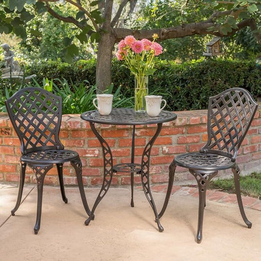 Metal Bistro Set, Bono Outdoor Patio Dining Set Garden Cafe Table and Chair Set for Balcony Porch Backyard Deck Lawn Outdoor Seating