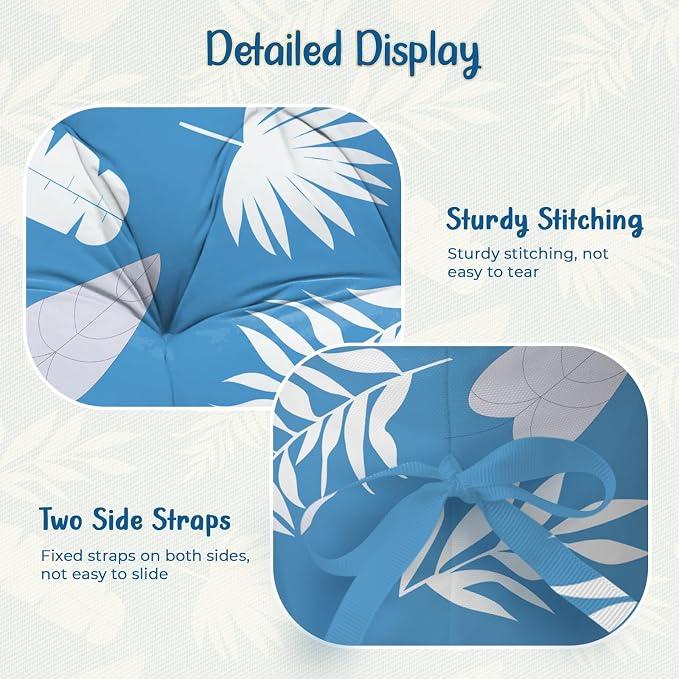 Double Egg Chair Cushion Replacement Waterproof for Outdoor Patio Hanging Basket Large Egg Chairs, 59x43-Inch Thickened 100% Cotton Double Eggs Swing Chair Cushions, Blue Leaf