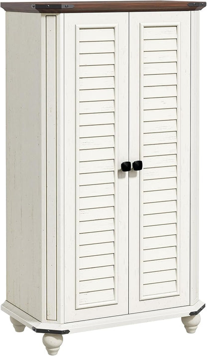 DWVO 4-Tier Storage Cabinet, 45.2" Farmhouse Kitchen Pantry Cabinet wth 2 Shutters-Doors & Adjustable Shelves, Wooden Tool Cabinet for Dining Room, Bathroom, Living Room, Laundry Room, Office, White